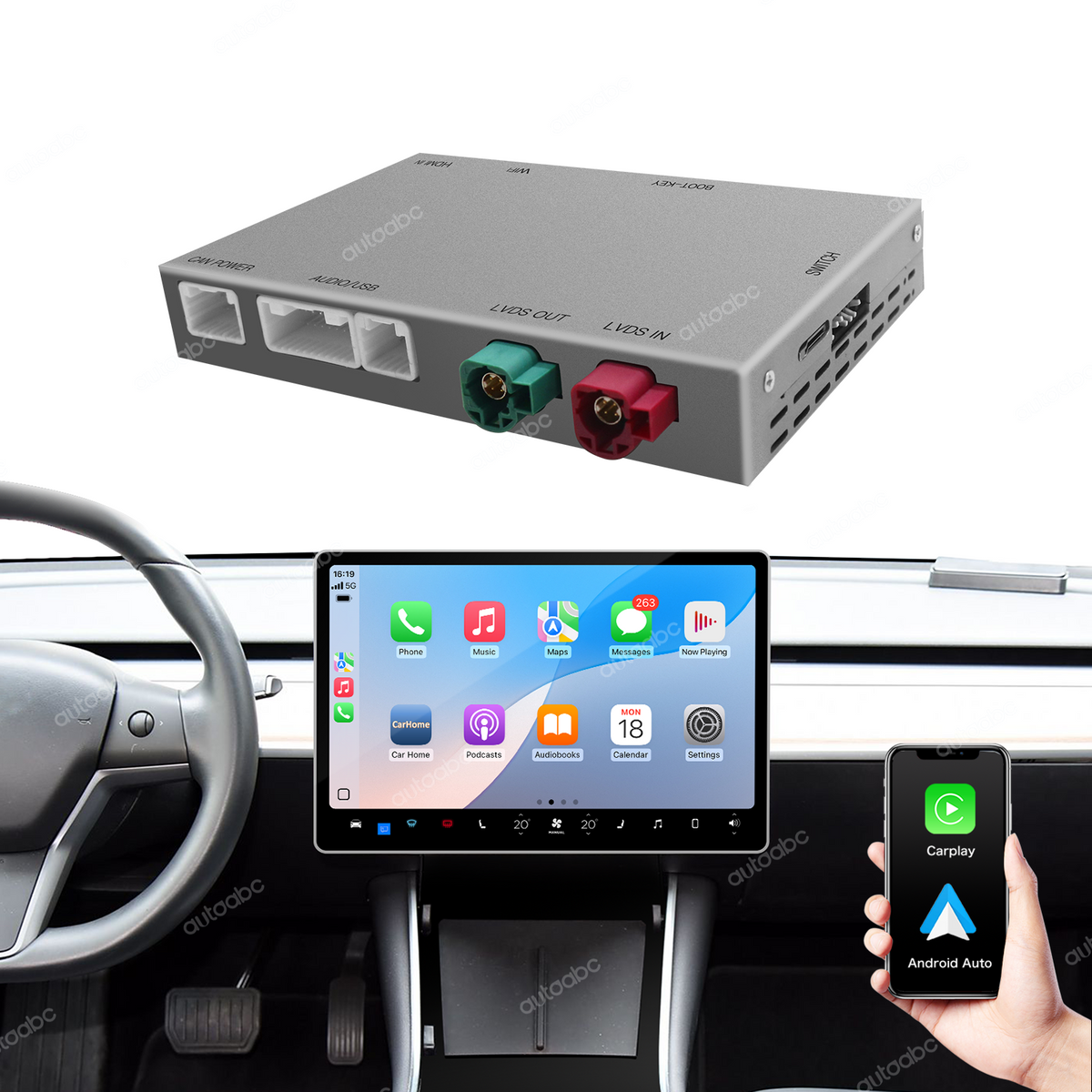 Tesla Model 3 Model Y wireless CarPlay Android Auto adapter