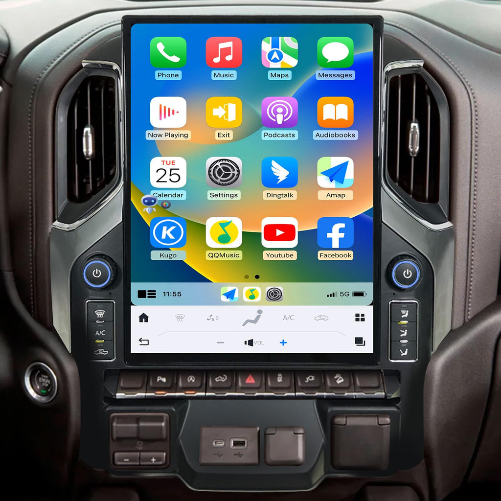 2019–2026 Chevrolet Silverado & GMC Sierra 15.6" Tesla-Style CarPlay Screen — Android 14, Retains OnStar