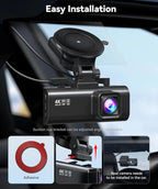 4K Dash Cam Front & Rear — Night Vision, 5.8GHz Wi-Fi, GPS, 128GB Included