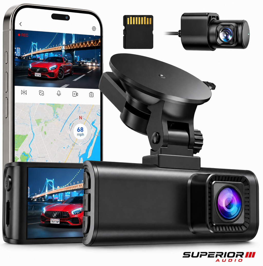 4K Dash Cam Front & Rear — Night Vision, 5.8GHz Wi-Fi, GPS, 128GB Included