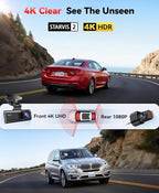 4K Dash Cam Front & Rear — Night Vision, 5.8GHz Wi-Fi, GPS, 128GB Included