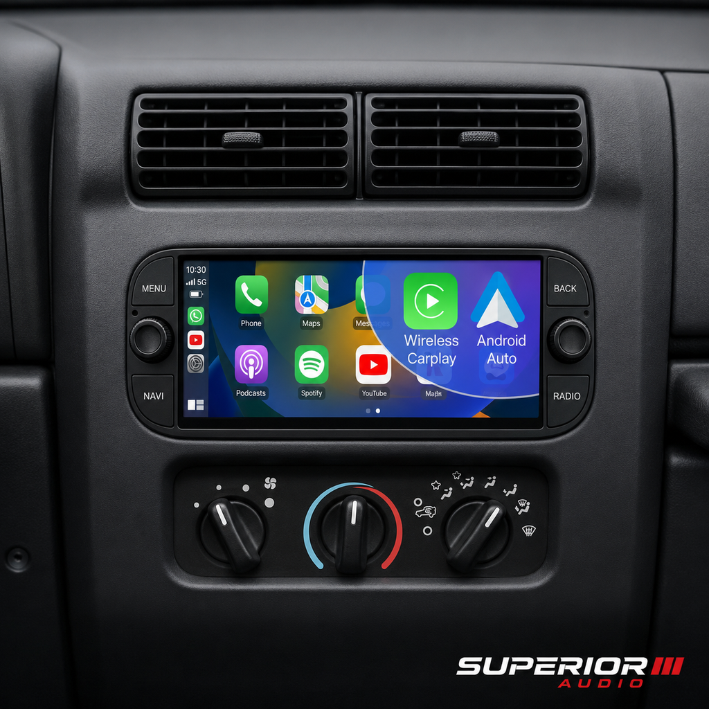 2003–2006 Jeep Wrangler Wireless CarPlay & Android Auto Upgrade — Plug and Play