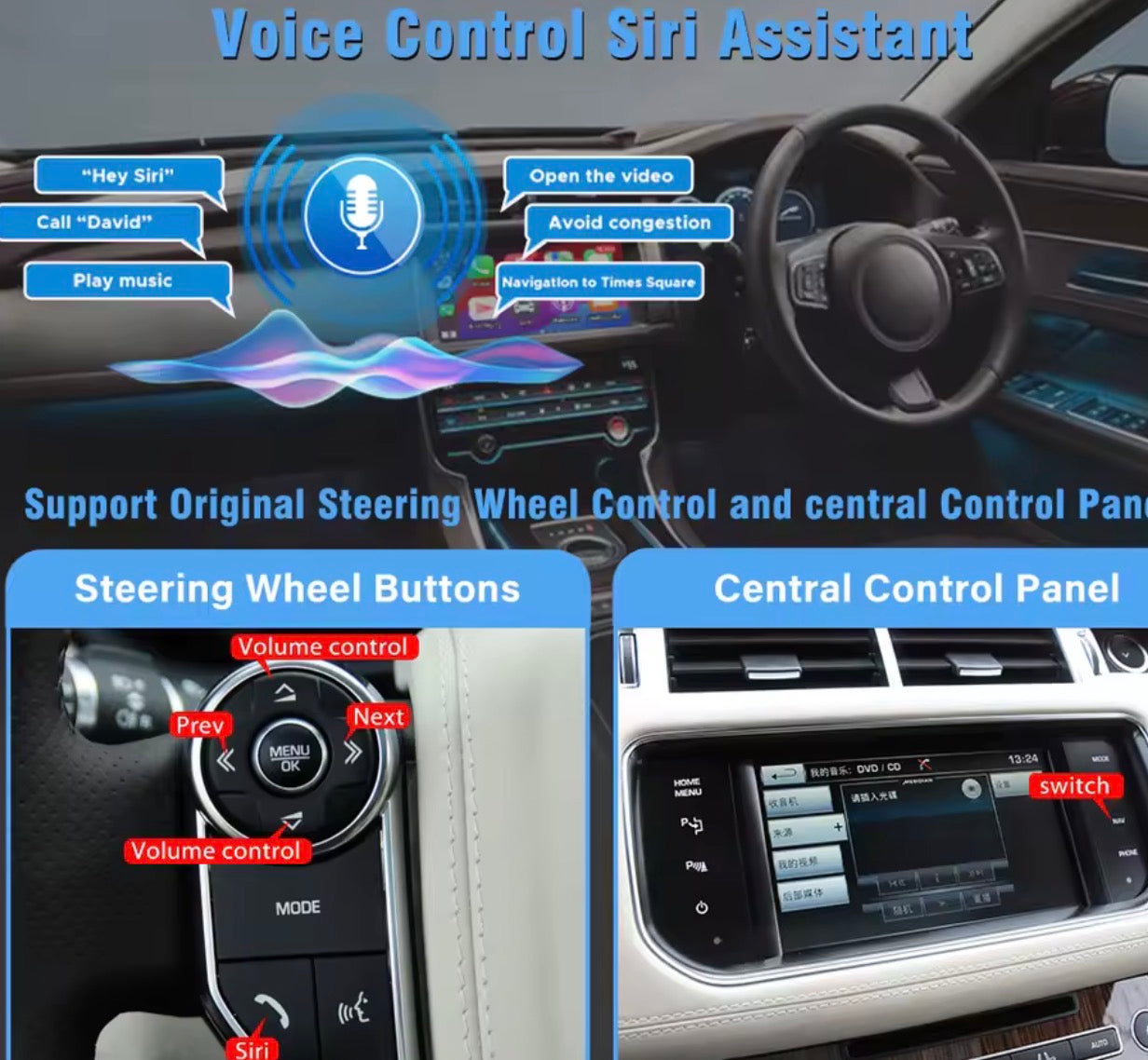 Wireless Apple CarPlay & Android Auto Interface for 2012-2016 Range Rover Sport with Bosch System