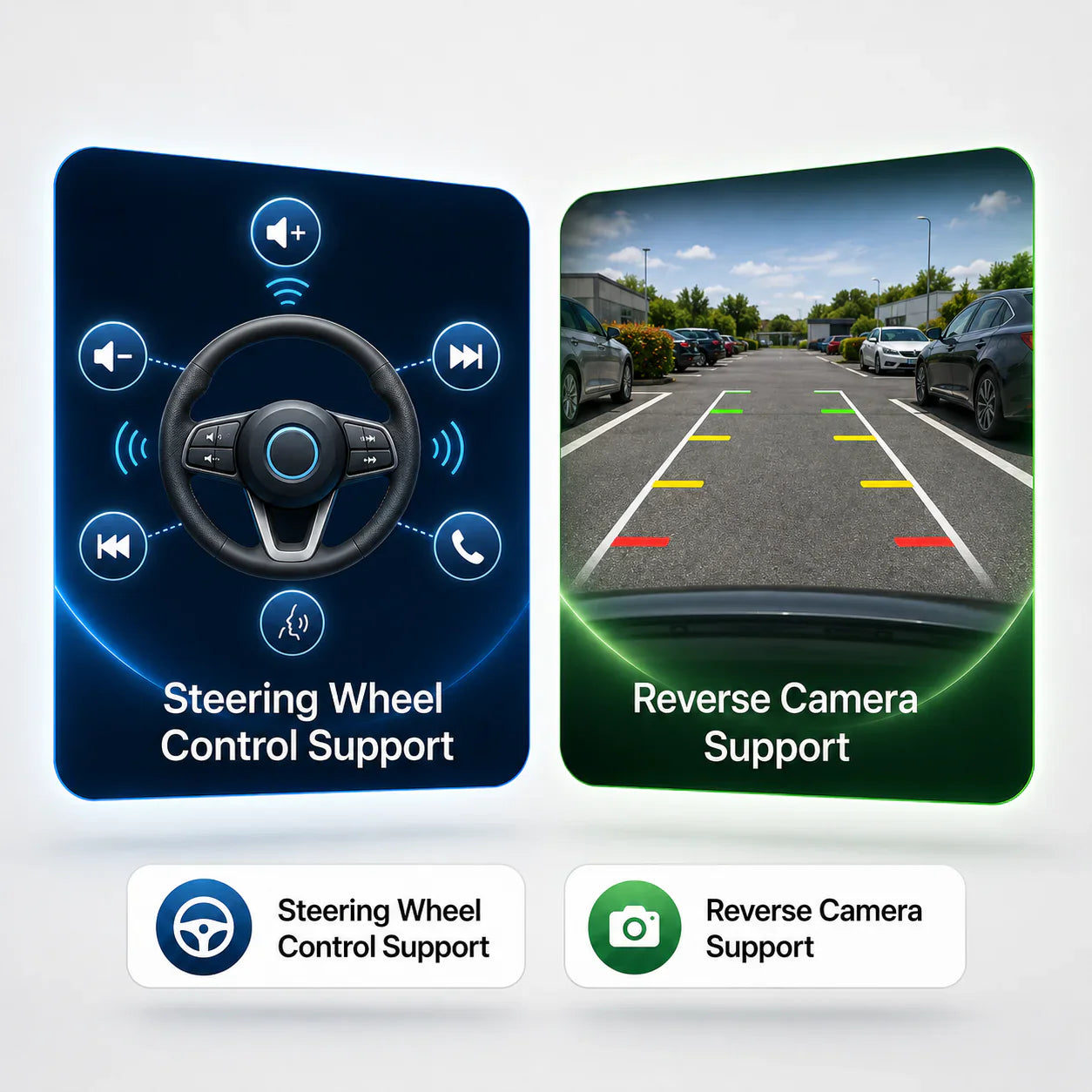 Steering wheel control and reverse camera support